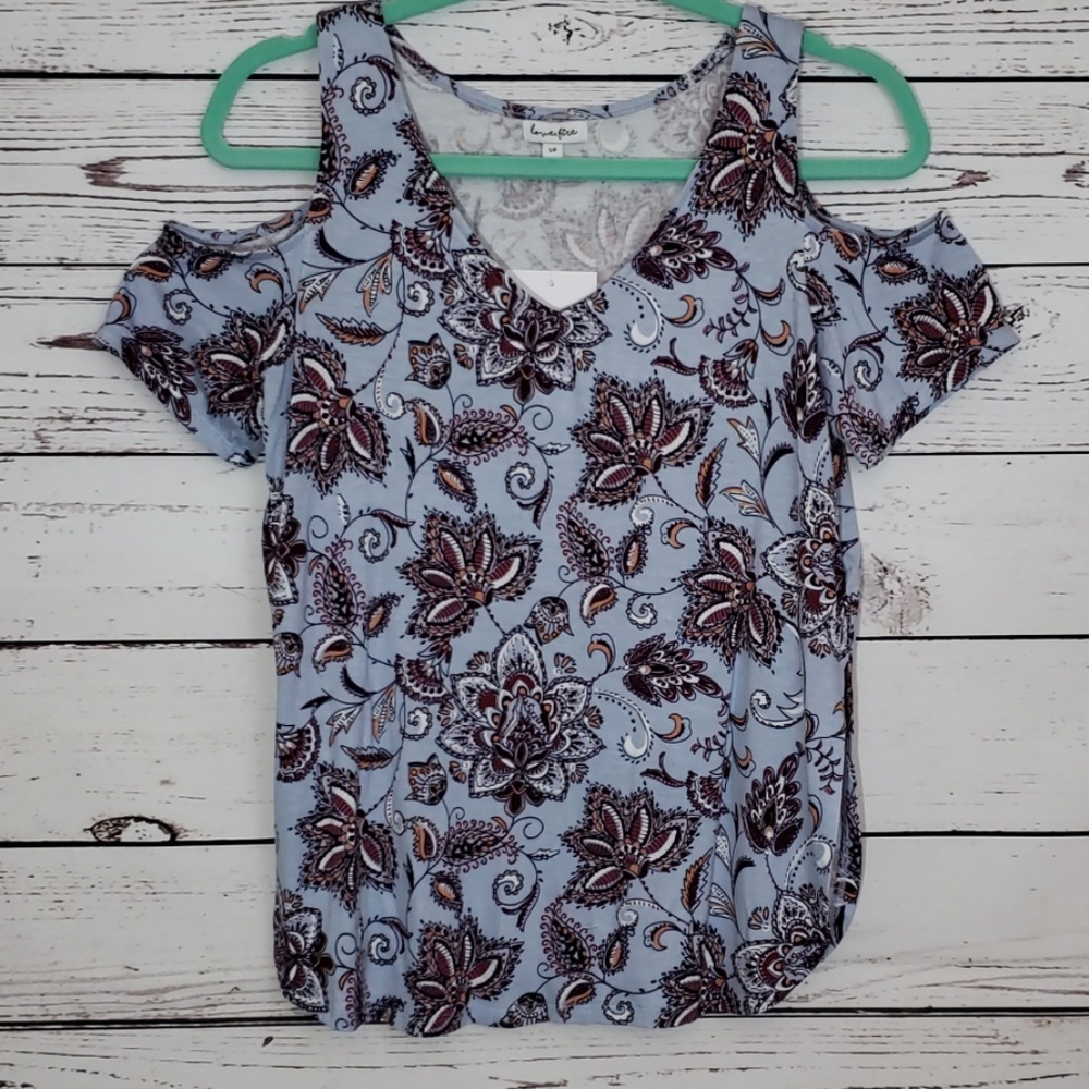 Love Fire Cold Shoulder Print Tunic Top S NWT